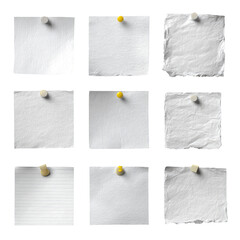 Nine blank square pieces of paper, some with texture and a small yellow pushpin