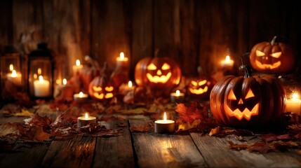 Obraz premium Spooky Halloween Jack-o'-lanterns and Candles