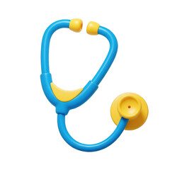 Bright blue and yellow children's toy stethoscope for playful medical pretend transparent background