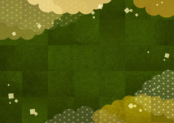 緑の和紙に日本の伝統的な和柄のテクスチャの背景素材。お正月、お歳暮、年賀状素材、緑茶、抹茶