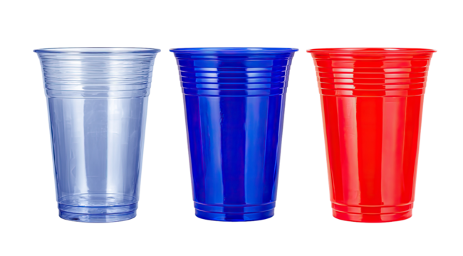 Three plastic cups in patriotic colors