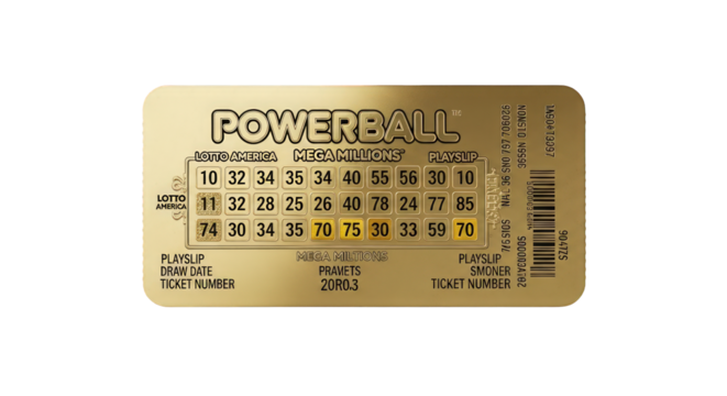 Golden Powerball Lotto Ticket for Lottery and Gambling Concept - Powered by Adobe