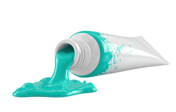 Teal paint tube spilling