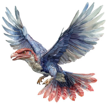 watercolor of Microraptor, vector, isolated on a white background.