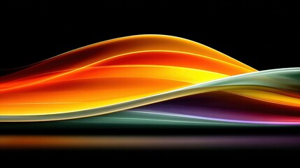 Fototapeta premium Abstract colorful wave pattern against a black background with reflection.