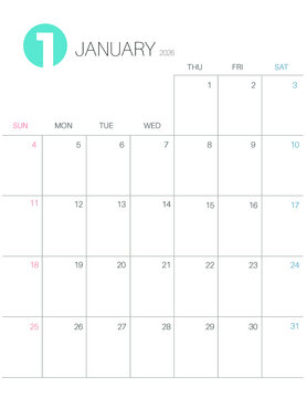 January 2026 Calendar Universal US Letter Size