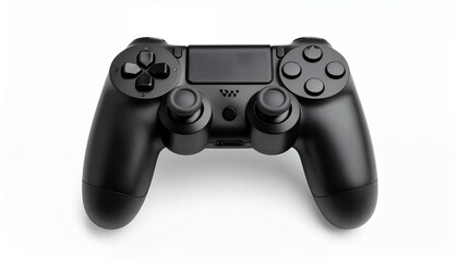 Black game controller on a white background, top-down view.
