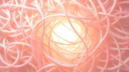 3d rendering of abstract threads tangled background with glowing neon lights.