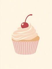 Delicious Cupcake Dessert with Sweet Cherry Icing - Whimsical Bakery Treat for Celebrations