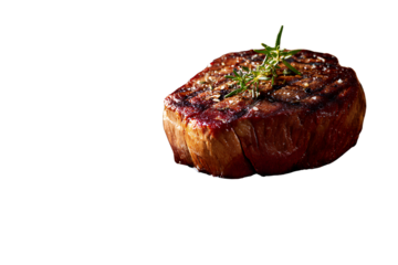 Beef Steak on Wooden Cutting Board with Carving Knife, Rustic Style, Angled View, Isolated on Transparent Background