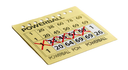 Fototapeta premium Powerball Lottery Ticket with Winning Numbers Marked