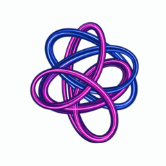 An abstract design of shiny blue and magenta tubes intricately woven into a complex knot