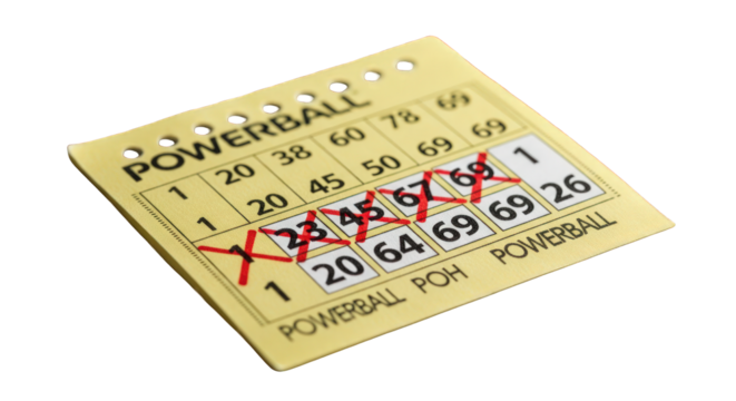 Powerball Lottery Ticket with Winning Numbers Marked