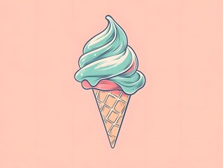 <Vintage Style Ice Cream Cone Illustration: Pastel Colors & Retro Aesthetic for Ice Cream Lovers>