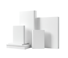 Stacked blank books of various sizes