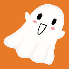 Cute chibi kawaii funny happy smiling halloween spooky ghost emoticon emoji smiley children illustration icon clipart sticker