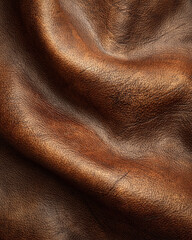 Close-up view of rich brown leather, draped in soft folds