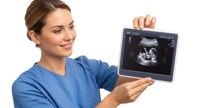 Medical Professional Shows Ultrasound Image of Baby During Pregnancy Examination and Health Checkup