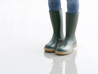 Eco-Friendly Waterproof Green Rubber Boots: Casual Outdoor Wear for Fashionable Rain Protection
