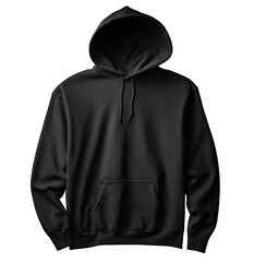 A plain black hoodie.  Front view,  with a hood.  Simple design