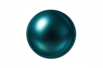Glossy teal 3d sphere reflecting light, floating against transparent backdrop for graphic design projects