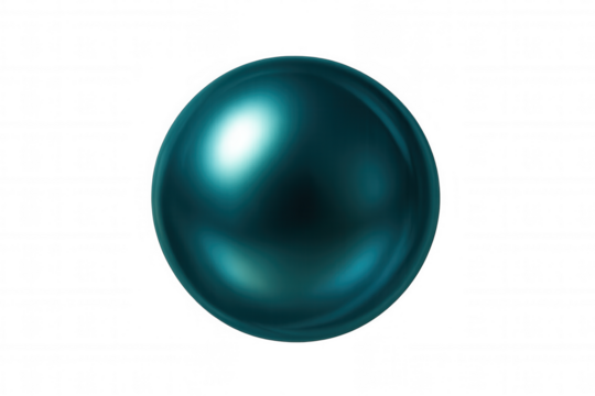 Glossy teal 3d sphere reflecting light, floating against transparent backdrop for graphic design projects