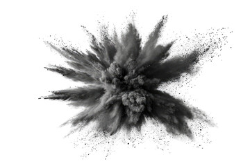 Dark gray powder explosion, radiating outwards
