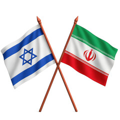 Two flags, one of which is the Israeli flag, are crossed over each other. 3d isolated illustration on transparent background