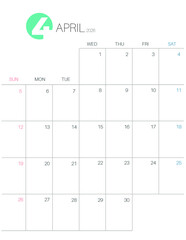 April 2026 Calendar Universal US Letter Size