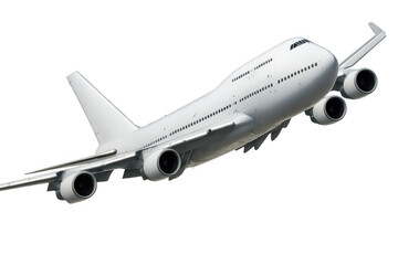 Fototapeta premium Large white airplane is flying through the sky. 3d isolated illustration on transparent background