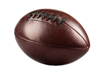 Close-up of a vintage-style American football.  Dark brown leather ball with visible stitching