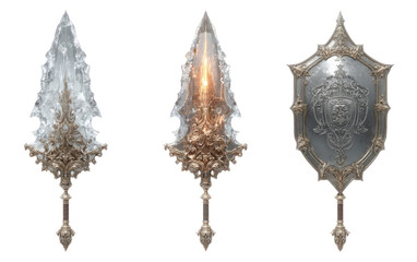 Exquisite Fantasy Weapon and Shield Designs Featuring Unique Styles and Colors