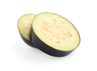 Slices of raw eggplant isolated on white