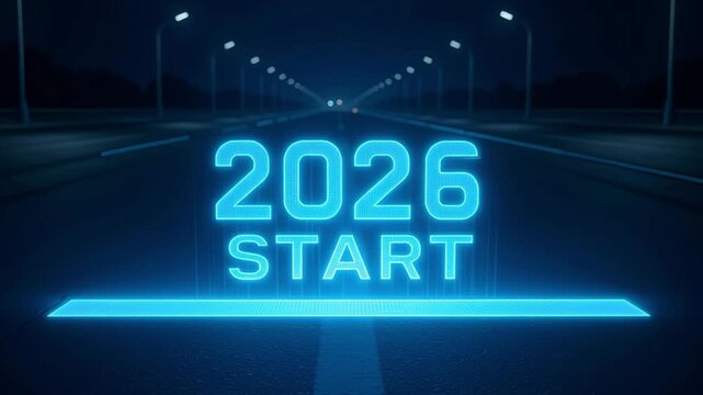 Start 2026 glowing on night highway