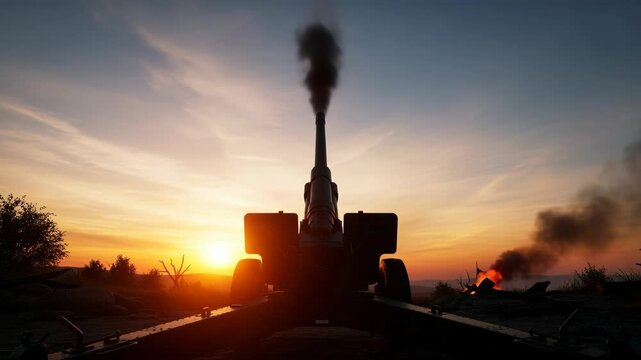 Sunset artillery silhouette