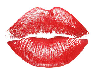 Fototapeta premium Red lipstick kiss mark on white background