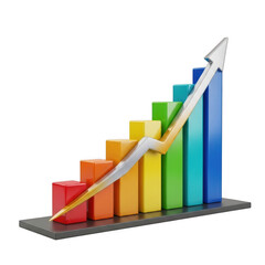 Colorful bar graph growth isolated on transparent background