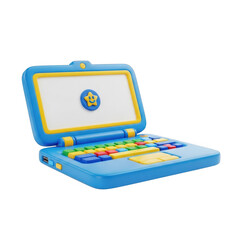 Blue toy laptop isolated on transparent background