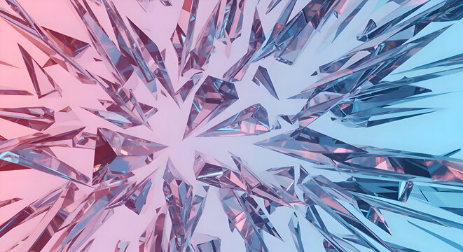 Abstract Geometric Crystal Explosion with Pink and Blue Gradient