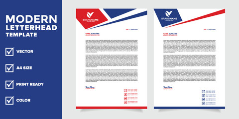set of modern professional letterhead template for stationery design with red and blue color