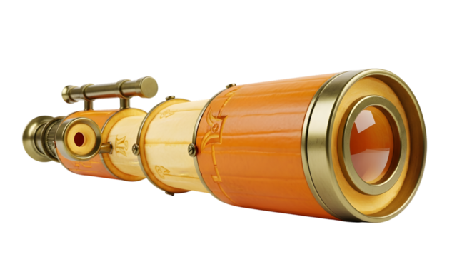 Discover new horizons with this vintage brass and orange telescope, perfect for exploration and adventure
