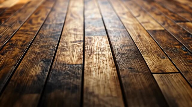 Closeup View of Textured Wooden Floor Planks with Natural Light.