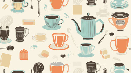 Seamless Vector Pattern with Coffee and Tea Cups for Background, Presentation, and Copy Space Designs