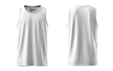 Blank white sleeveless athletic top, front and back views (1)