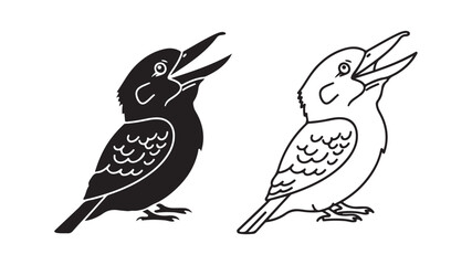 Bird with open beak, black and white outline