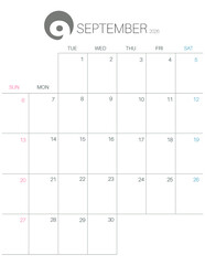 September 2026 Calendar Universal US Letter Size