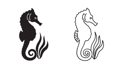 Seahorse outline and silhouette with transparent background