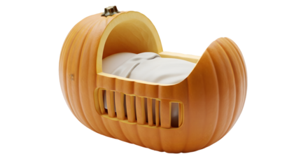 Whimsical pumpkin cradle with soft bedding, perfect for autumn themes
