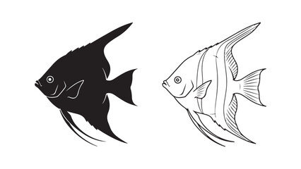 Angelfish outline and silhouette with transparent background