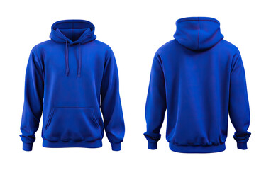 Front and back view of a vibrant royal blue hoodie (1)